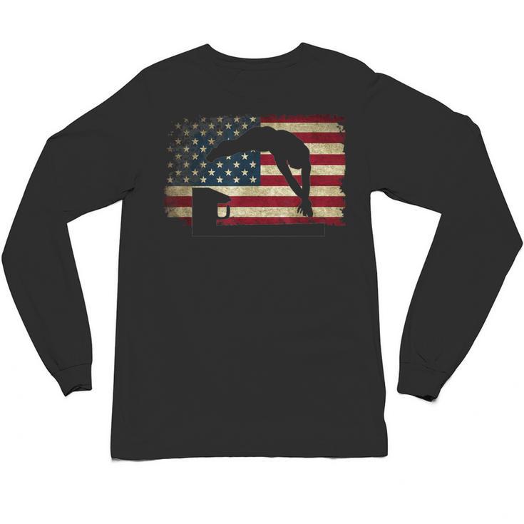 Swimming Swim Team Distressed American Flag USA Swimmer Unisex Long Sleeve T-Shirt