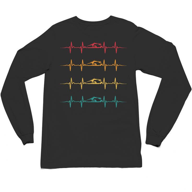 Swimming Swimmer Heartbeat Vintage Men Boys Women Swim Lover Unisex Long Sleeve T-Shirt