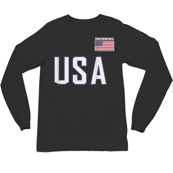 USA Flag Swim Swimming Sport Practice Equipment Men Women Unisex Long Sleeve T-Shirt