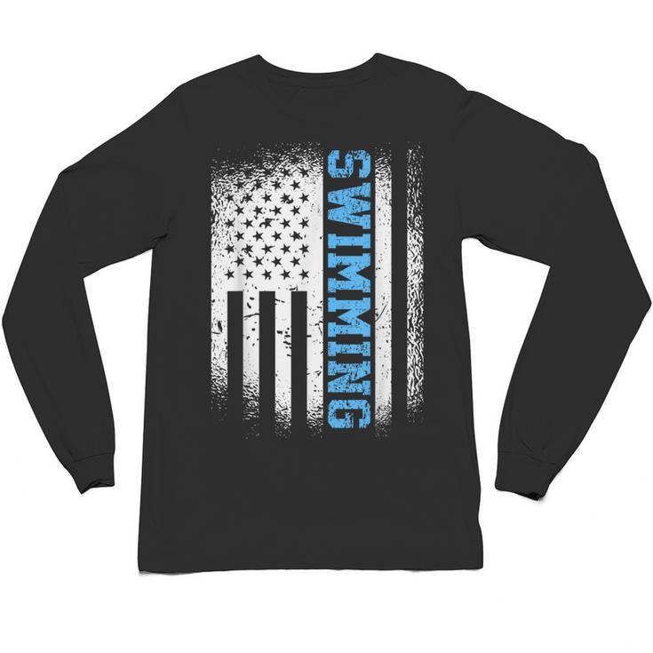 USA Flag Swimming Swim American Swimmer Unisex Long Sleeve T-Shirt