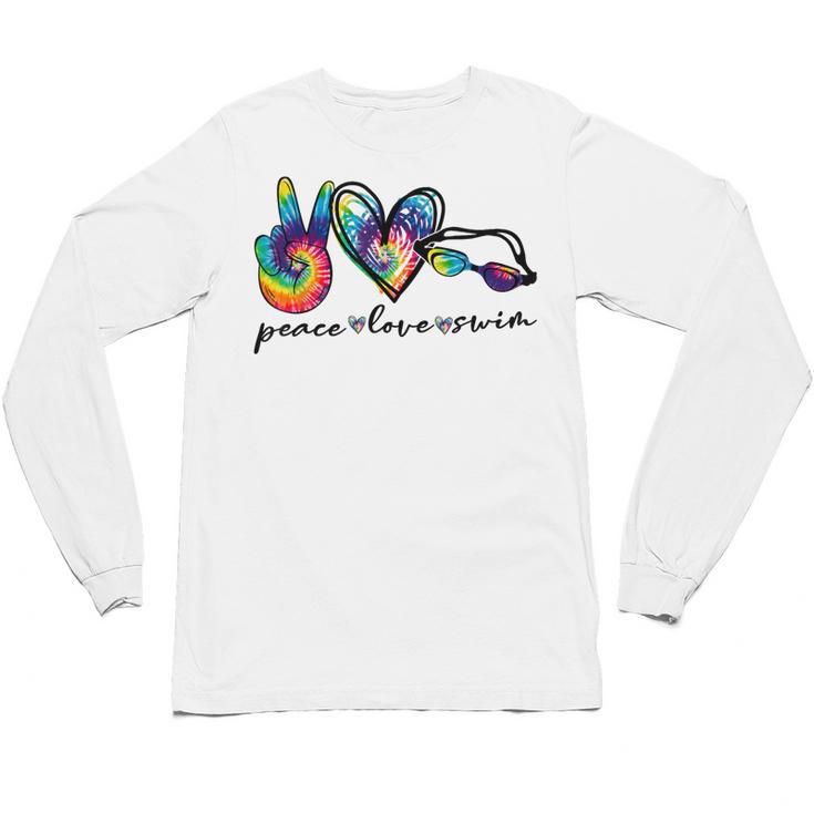 Peace Love Swim Tie Dye Swimmer Swimming Summer Trip Unisex Long Sleeve T-Shirt