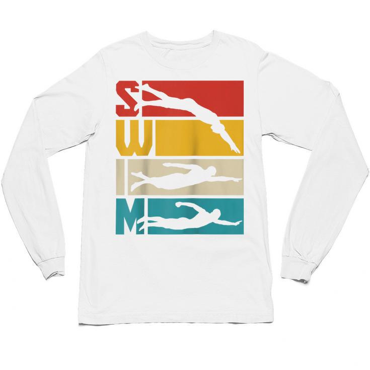 Swim Swimming Vintage Retro Swimmer Raglan Baseball Tee Unisex Long Sleeve T-Shirt