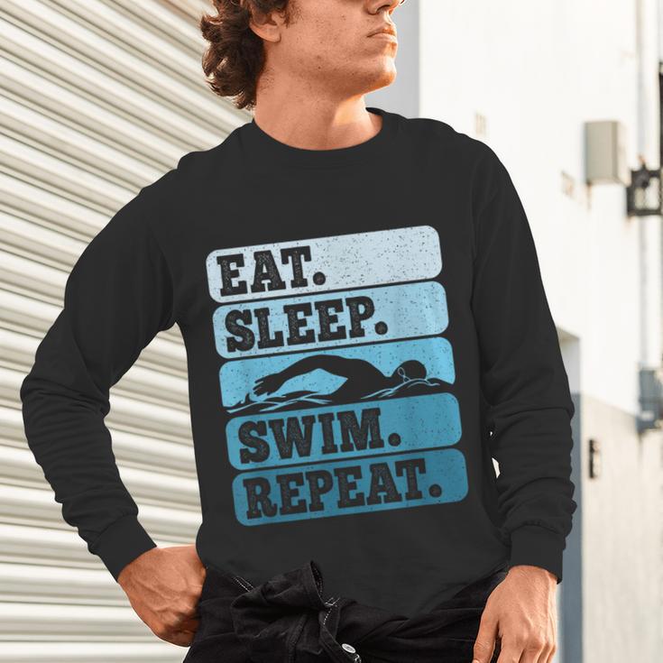 Eat Sleep Swim Vintage Swimming Lover Swimmer Men Women Unisex Long Sleeve T-Shirt