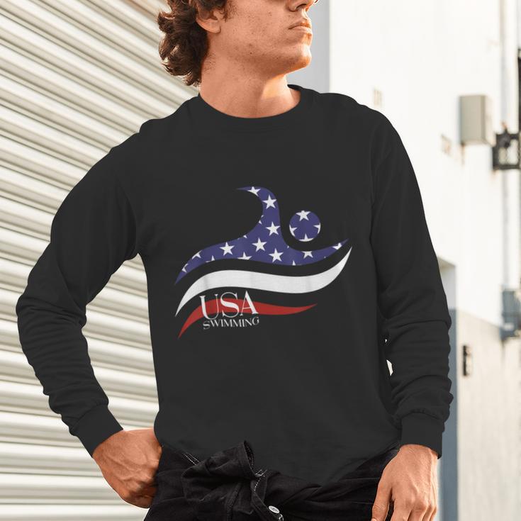 Patriotic American Flag Floating USA Swimming Team Unisex Long Sleeve T-Shirt Patriotic American Flag Floating USA Swimming Team Unisex Long Sleeve T-Shirt