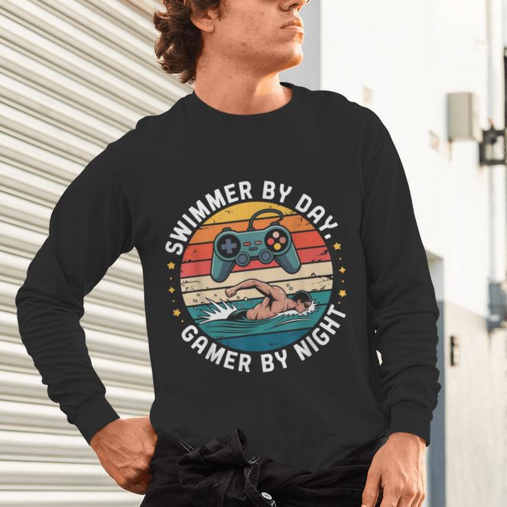 Swimmer By Day Gamer By Night Swimming Vintage Gaming Swim Unisex Long Sleeve T-Shirt Swimmer By Day Gamer By Night Swimming Vintage Gaming Swim Unisex Long Sleeve T-Shirt