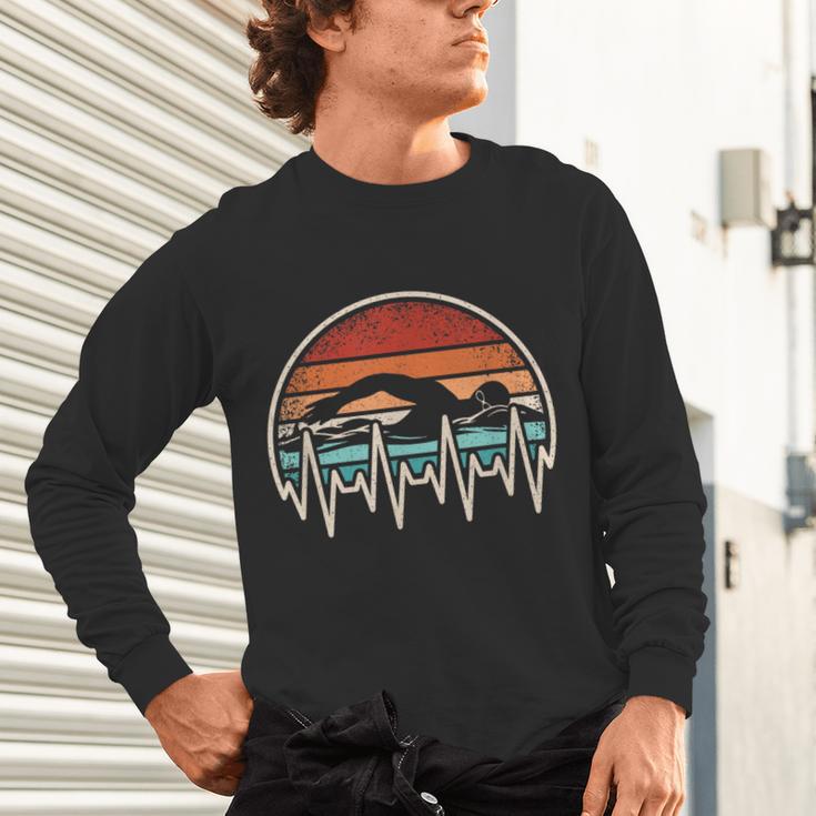 Swimming Heartbeat Retro Swim Swimmer Men Women Unisex Long Sleeve T-Shirt Swimming Heartbeat Retro Swim Swimmer Men Women Unisex Long Sleeve T-Shirt
