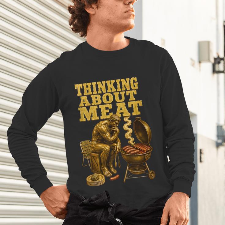 Thinking About Meat BBQ Dad Humor Unisex Long Sleeve T-Shirt Thinking About Meat BBQ Dad Humor Unisex Long Sleeve T-Shirt