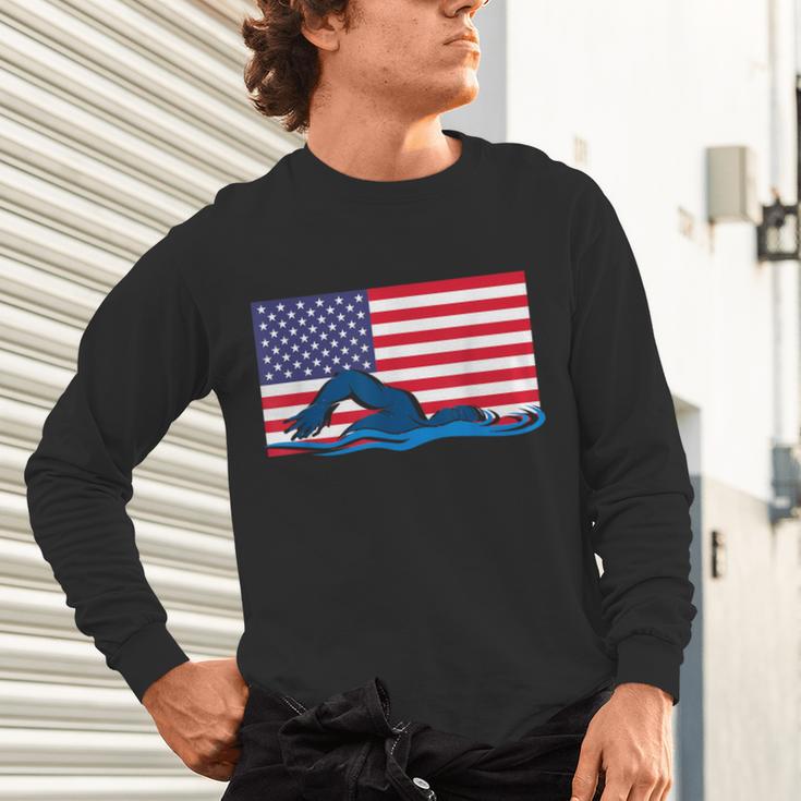USA Flag Swimmer Swimming Sport Athlete Swim Swimming Unisex Long Sleeve T-Shirt USA Flag Swimmer Swimming Sport Athlete Swim Swimming Unisex Long Sleeve T-Shirt