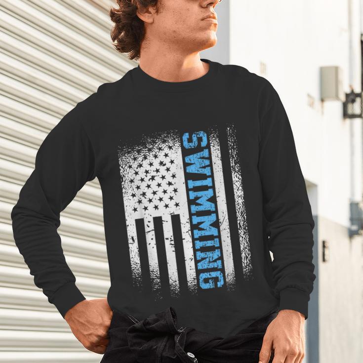 USA Flag Swimming Swim American Swimmer Unisex Long Sleeve T-Shirt USA Flag Swimming Swim American Swimmer Unisex Long Sleeve T-Shirt