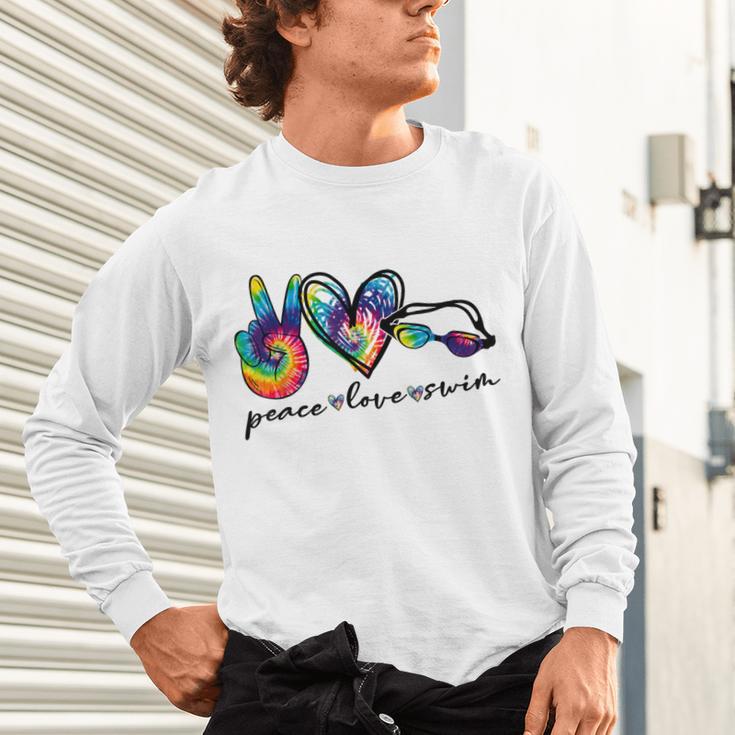 Peace Love Swim Tie Dye Swimmer Swimming Summer Trip Unisex Long Sleeve T-Shirt