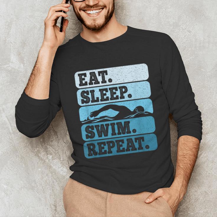 Eat Sleep Swim Vintage Swimming Lover Swimmer Men Women Unisex Long Sleeve T-Shirt