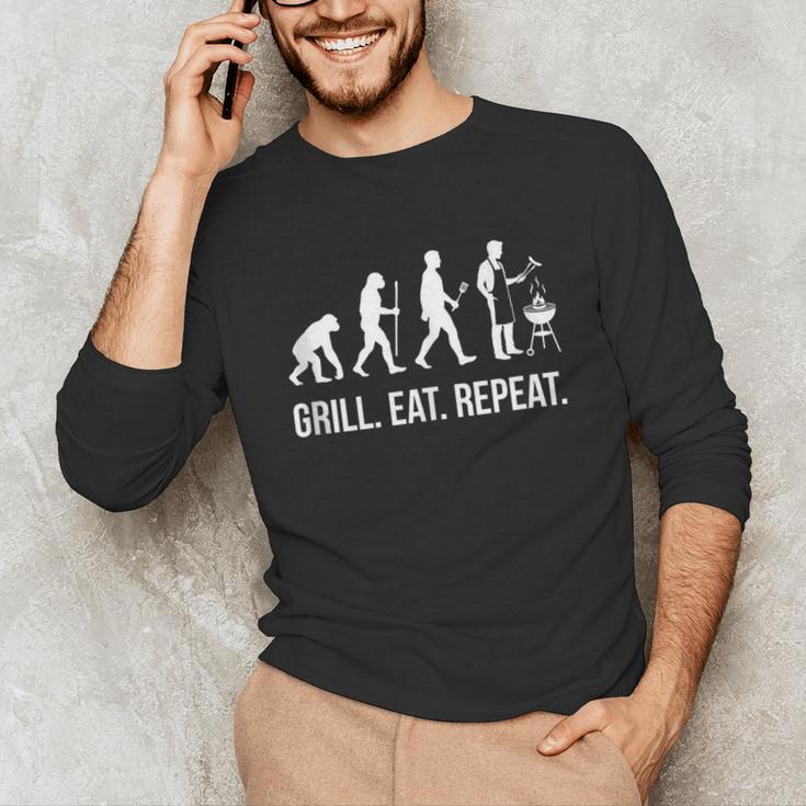 Grill Eat Repeat BBQ Dad Evolution Barbecue Unisex Long Sleeve T-Shirt