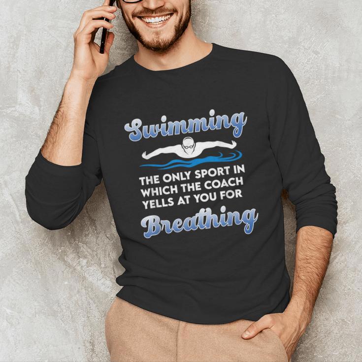 Swim Team Swimming Coach Quote Swim Breathing Joke Unisex Long Sleeve T-Shirt Swim Team Swimming Coach Quote Swim Breathing Joke Unisex Long Sleeve T-Shirt