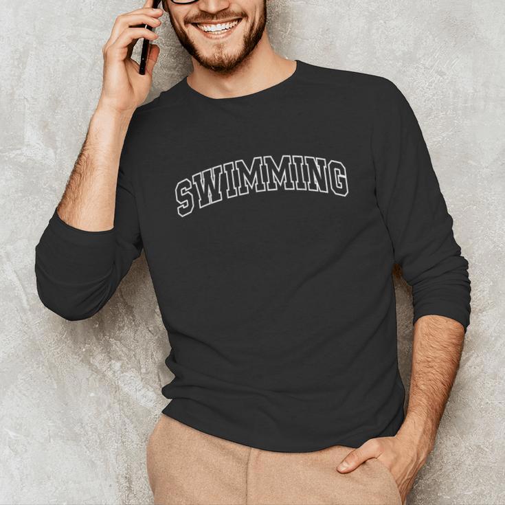 Swimming Athletic Lettering Swimmer Coach Unisex Long Sleeve T-Shirt Swimming Athletic Lettering Swimmer Coach Unisex Long Sleeve T-Shirt