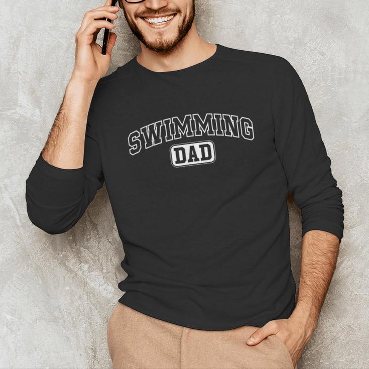 Swimming Dad Athletic Lettering Fathers Day Coach Unisex Long Sleeve T-Shirt