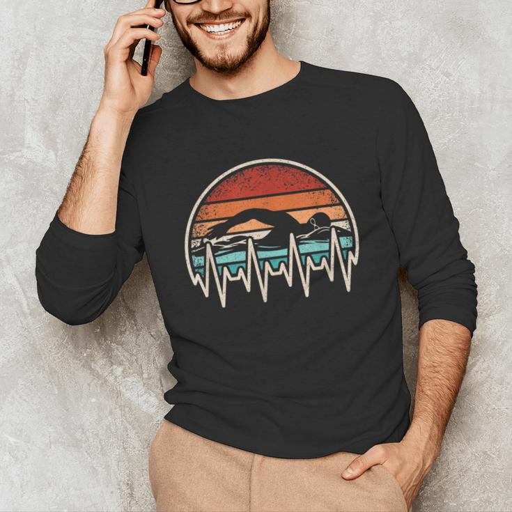 Swimming Heartbeat Retro Swim Swimmer Men Women Unisex Long Sleeve T-Shirt Swimming Heartbeat Retro Swim Swimmer Men Women Unisex Long Sleeve T-Shirt