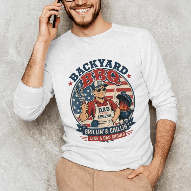 Backyard BBQ Dad Grill Boss Patriotic Fourth Of July Barbecu Unisex Long Sleeve T-Shirt