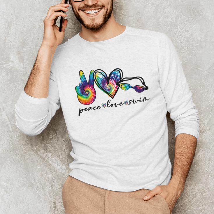Peace Love Swim Tie Dye Swimmer Swimming Summer Trip Unisex Long Sleeve T-Shirt