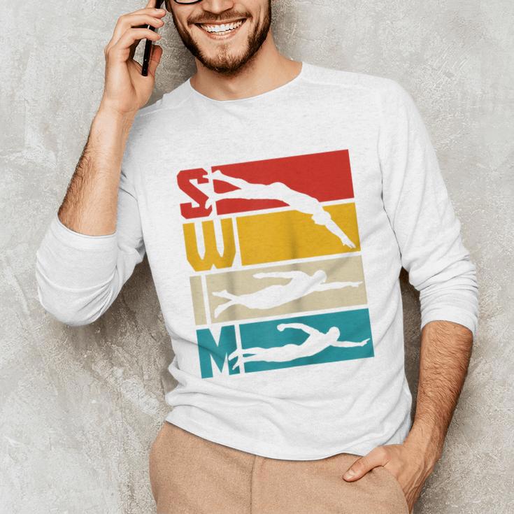Swim Swimming Vintage Retro Swimmer Raglan Baseball Tee Unisex Long Sleeve T-Shirt Swim Swimming Vintage Retro Swimmer Raglan Baseball Tee Unisex Long Sleeve T-Shirt