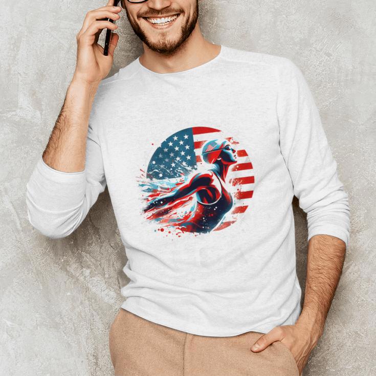 Swimming United States Apparel American Flag Swimming Unisex Long Sleeve T-Shirt Swimming United States Apparel American Flag Swimming Unisex Long Sleeve T-Shirt