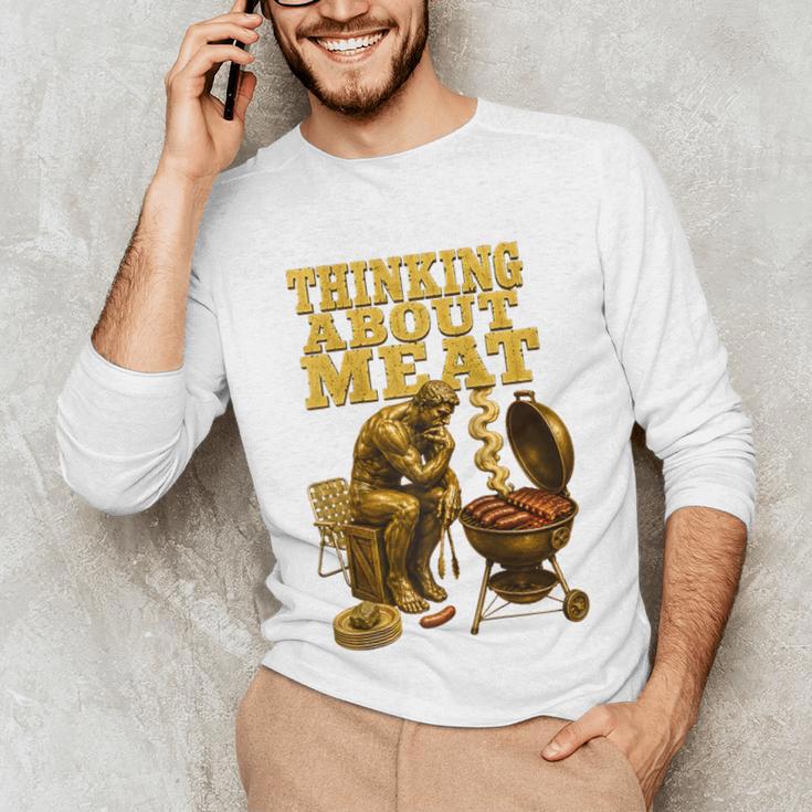 Thinking About Meat BBQ Dad Humor Raglan Baseball Tee Unisex Long Sleeve T-Shirt