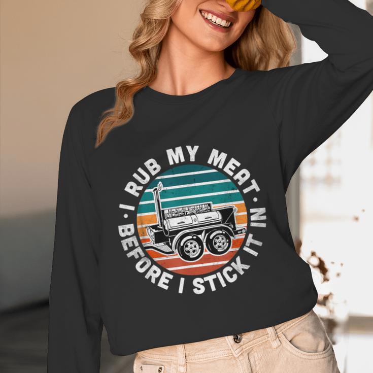BBQ Dad Offset Smoker Pit Accessory I Rub My Meat Text Unisex Long Sleeve T-Shirt
