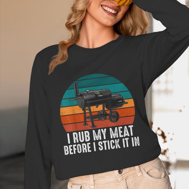 BBQ Dad I Rub My Meat Before I Stick It In Offset Smoker Pit Unisex Long Sleeve T-Shirt