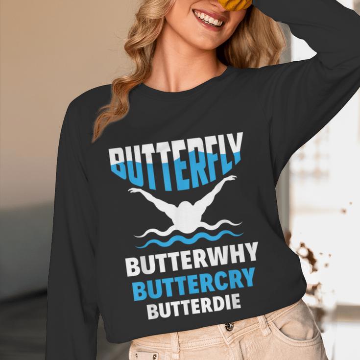 Butterfly Butterwhy Buttercry Swimming Swimmer Unisex Long Sleeve T-Shirt Butterfly Butterwhy Buttercry Swimming Swimmer Unisex Long Sleeve T-Shirt