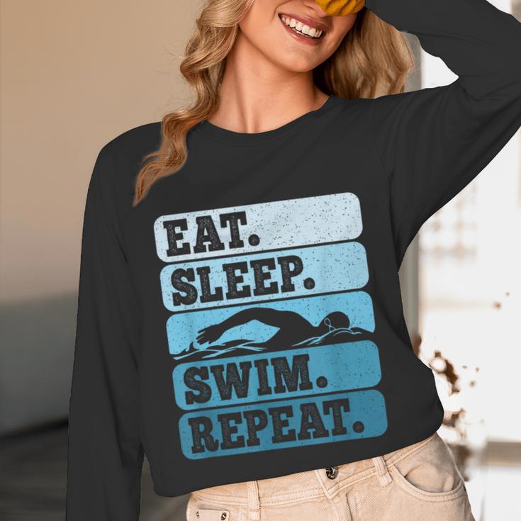 Eat Sleep Swim Vintage Swimming Lover Swimmer Men Women Unisex Long Sleeve T-Shirt