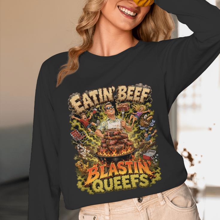 Eatin Beef Blastin Queefs BBQ Dad Grill Cookout Meme Unisex Long Sleeve T-Shirt