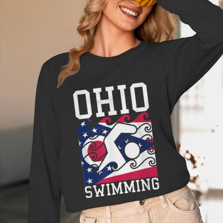 Ohio Flag Swimming Team Swim Swimmer US State Unisex Long Sleeve T-Shirt