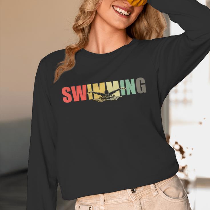 Retro Swimming Vintage Swimming Swimmer Unisex Long Sleeve T-Shirt Retro Swimming Vintage Swimming Swimmer Unisex Long Sleeve T-Shirt