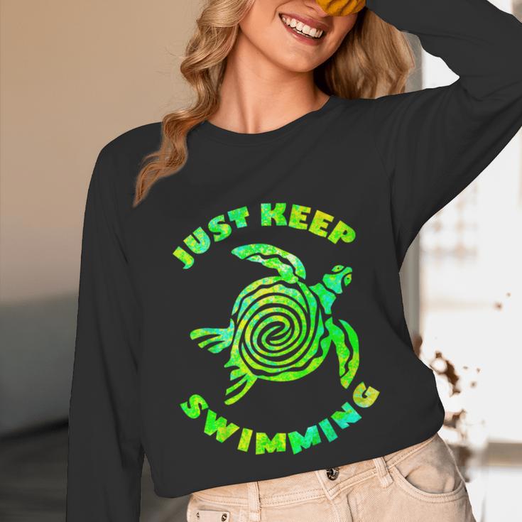 Sea Turtle Just Keep Swimming Ocean Beach Vacation Unisex Long Sleeve T-Shirt