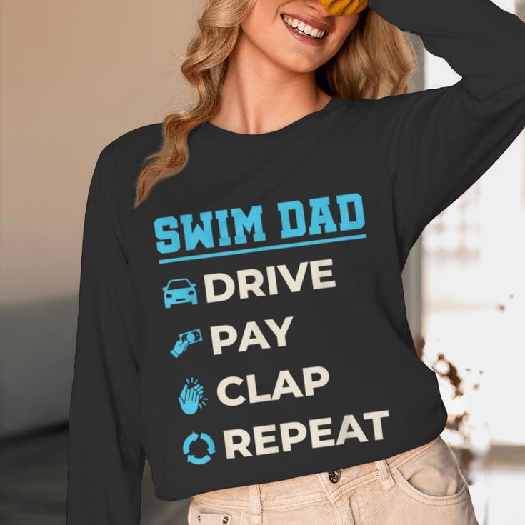 Swim Dad Drive Pay Clap Repeat Swimming Team Father Unisex Long Sleeve T-Shirt