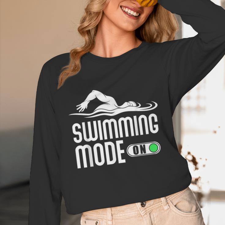 Swim Slogan Funny Swimming Mode On Swim Unisex Long Sleeve T-Shirt Swim Slogan Funny Swimming Mode On Swim Unisex Long Sleeve T-Shirt
