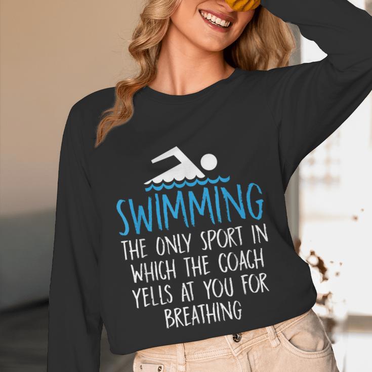 Swimming Coach Yells Breathing Swimmer Swim Team Unisex Long Sleeve T-Shirt Swimming Coach Yells Breathing Swimmer Swim Team Unisex Long Sleeve T-Shirt