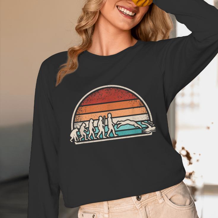 Swimming Evolution Retro Swim Swimmer Men Women Unisex Long Sleeve T-Shirt Swimming Evolution Retro Swim Swimmer Men Women Unisex Long Sleeve T-Shirt