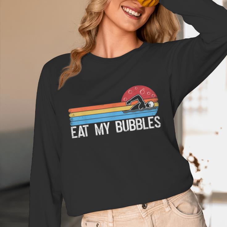 Swimming Swimmer Eat My Bubbles Swim Retro Unisex Long Sleeve T-Shirt Swimming Swimmer Eat My Bubbles Swim Retro Unisex Long Sleeve T-Shirt