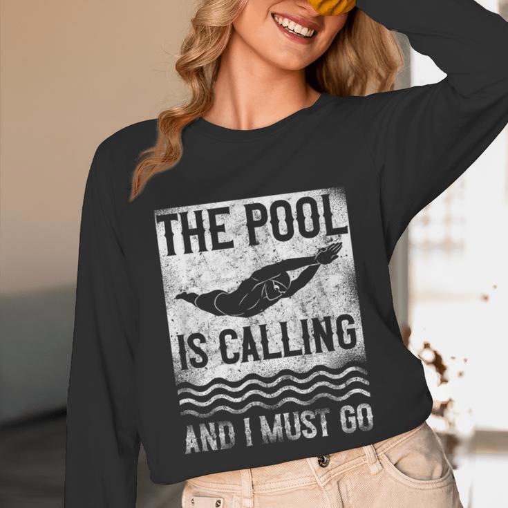 Swimming Swimmer Swim The Pool Is Calling Vintage Unisex Long Sleeve T-Shirt Swimming Swimmer Swim The Pool Is Calling Vintage Unisex Long Sleeve T-Shirt