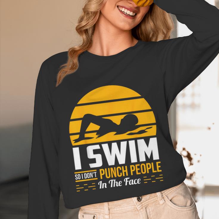 Swimming Swimmer Swim Team So I Don't Punch Unisex Long Sleeve T-Shirt