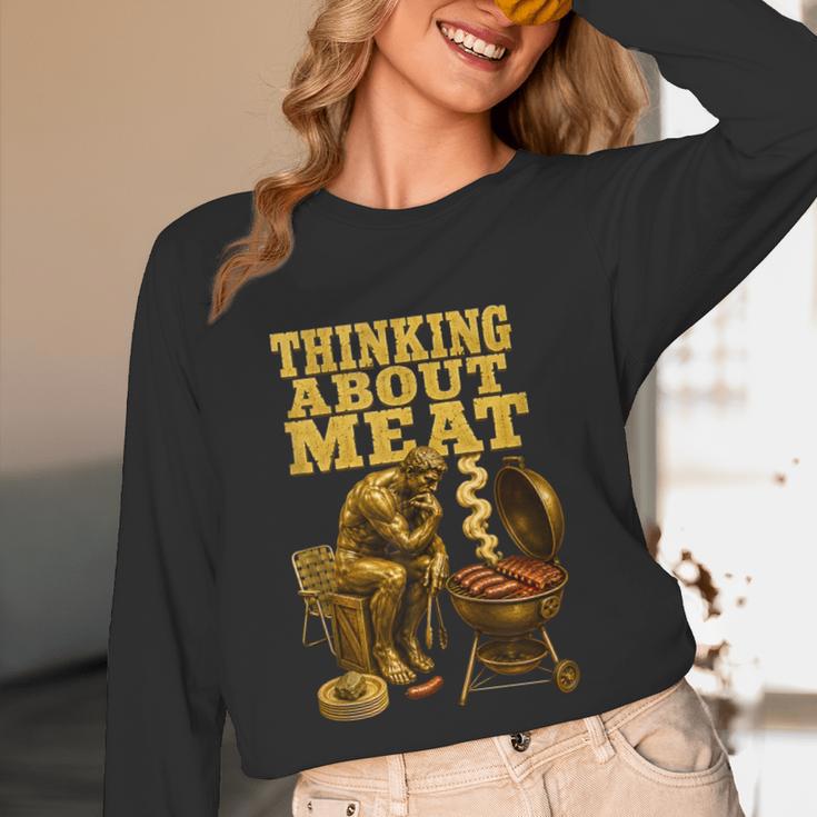 Thinking About Meat BBQ Dad Humor Unisex Long Sleeve T-Shirt Thinking About Meat BBQ Dad Humor Unisex Long Sleeve T-Shirt
