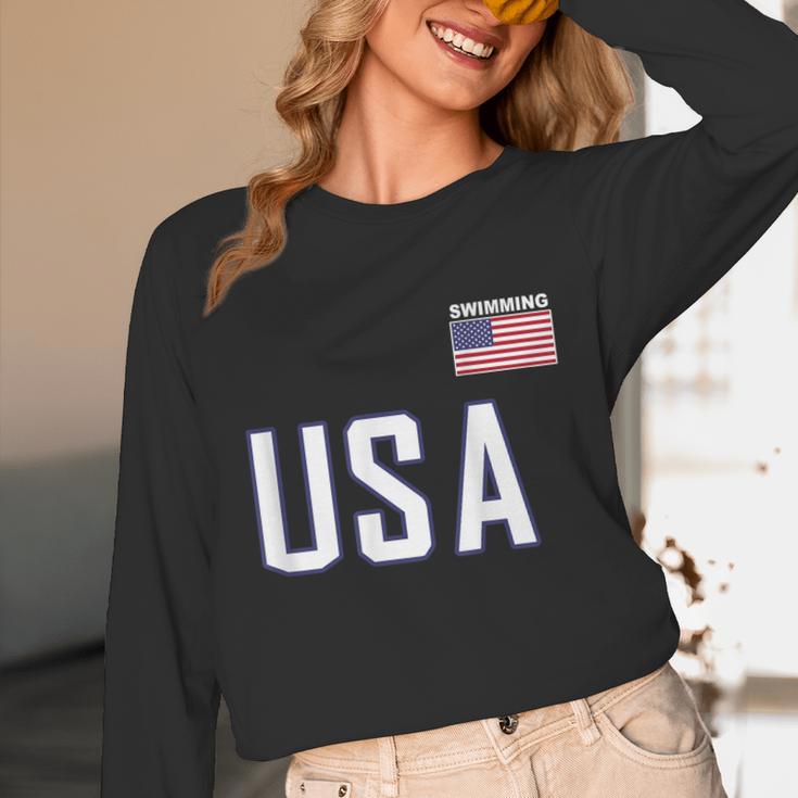 USA Flag Swim Swimming Sport Practice Equipment Men Women Unisex Long Sleeve T-Shirt USA Flag Swim Swimming Sport Practice Equipment Men Women Unisex Long Sleeve T-Shirt