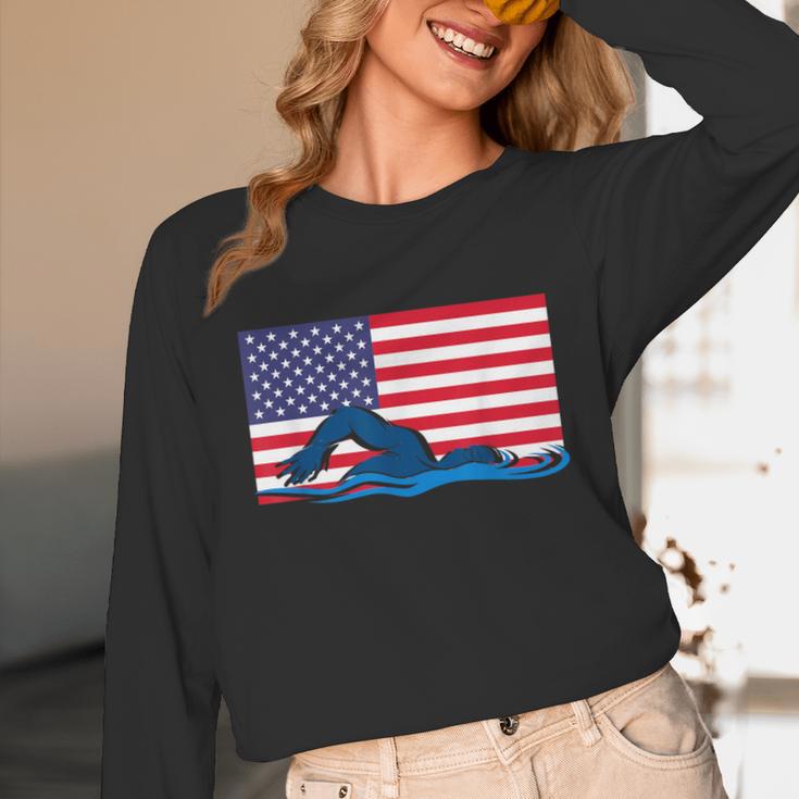USA Flag Swimmer Swimming Sport Athlete Swim Swimming Unisex Long Sleeve T-Shirt USA Flag Swimmer Swimming Sport Athlete Swim Swimming Unisex Long Sleeve T-Shirt