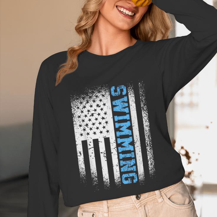 USA Flag Swimming Swim American Swimmer Unisex Long Sleeve T-Shirt USA Flag Swimming Swim American Swimmer Unisex Long Sleeve T-Shirt