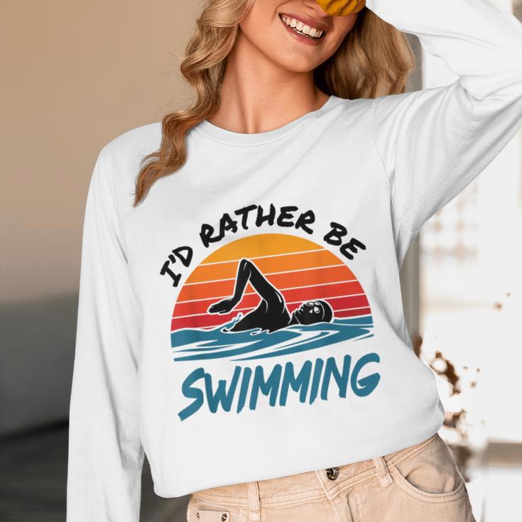 I'd Rather Be Swimming Retro Swim Swimmer Unisex Long Sleeve T-Shirt I'd Rather Be Swimming Retro Swim Swimmer Unisex Long Sleeve T-Shirt