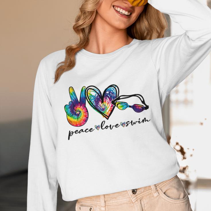 Peace Love Swim Tie Dye Swimmer Swimming Summer Trip Unisex Long Sleeve T-Shirt