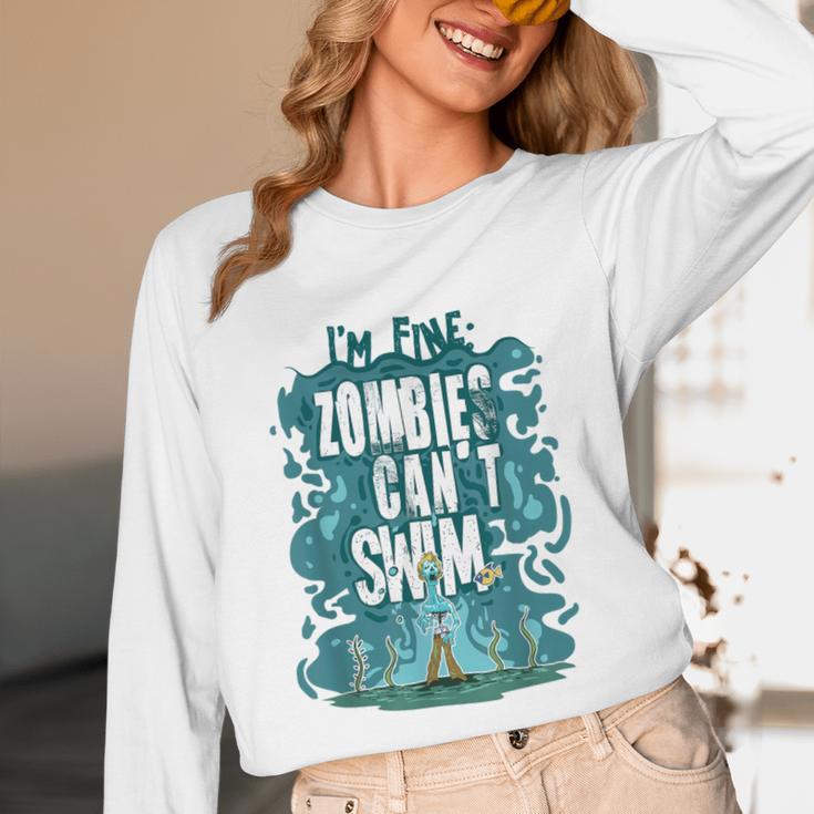 Swimming Quote Zombies Can't Swim For Swimmer Unisex Long Sleeve T-Shirt Swimming Quote Zombies Can't Swim For Swimmer Unisex Long Sleeve T-Shirt