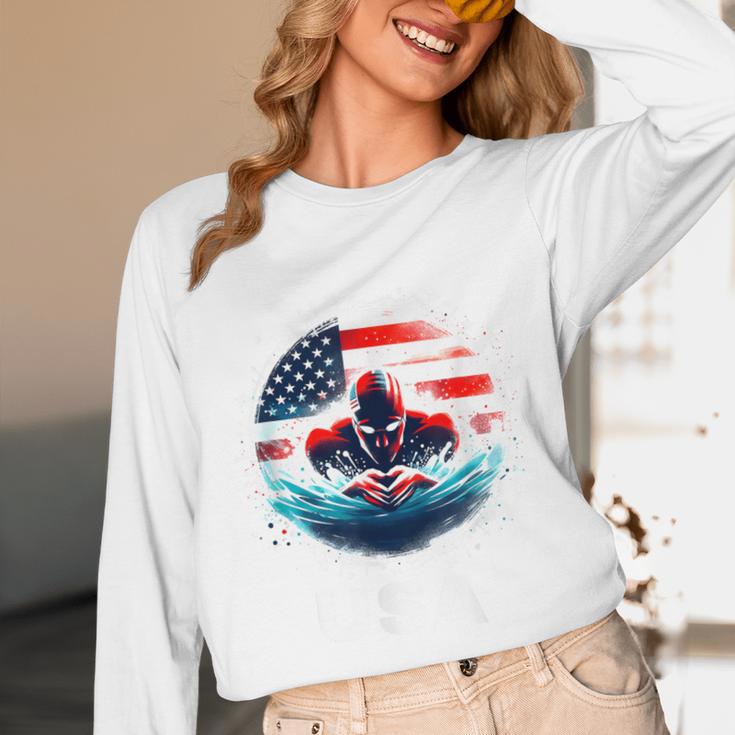 Swimming United States American Swimming Apparel Swimming Unisex Long Sleeve T-Shirt Swimming United States American Swimming Apparel Swimming Unisex Long Sleeve T-Shirt