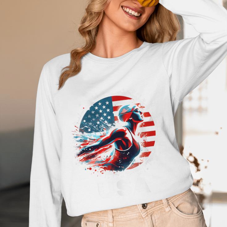 Swimming United States Apparel American Flag Swimming Unisex Long Sleeve T-Shirt Swimming United States Apparel American Flag Swimming Unisex Long Sleeve T-Shirt