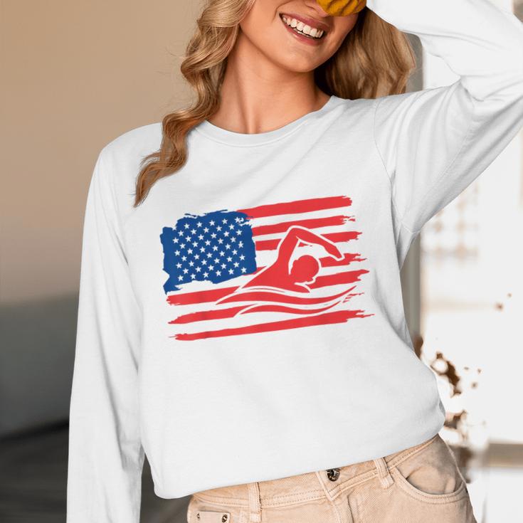 Vintage American Flag Swim Team Swimmer Funny Swimming Gift Unisex Long Sleeve T-Shirt Vintage American Flag Swim Team Swimmer Funny Swimming Gift Unisex Long Sleeve T-Shirt